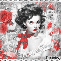 Woman Paris vintage black white red - GIF animasi gratis