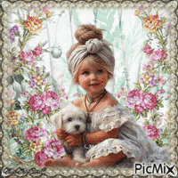 fillette et son petit chien GIF animé