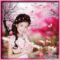 Portrait asiatique en rose GIF animé