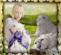 Mujer con leon blanco - 免费动画 GIF