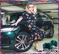 Portrait Woman Car Colors Deco Glitter Fashion Glamour  Flowers Animiertes GIF