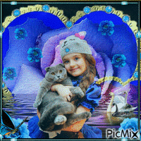 Girl with Cat Gif Animado