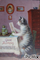 Good Morning, cat,vintage - GIF animasi gratis