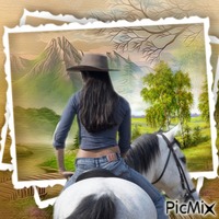 femme et cheval - darmowe png