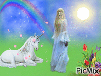 Femme et licorne ♥ - GIF animé gratuit
