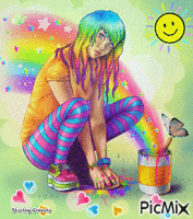 Rainbow girl GIF แบบเคลื่อนไหว