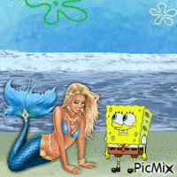 Spongebob with Pearl the mermaid GIF animé