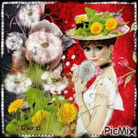 Femme et fleurs de pissenlit animerad GIF