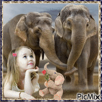 girl and elephants - GIF animé gratuit