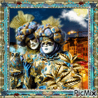 Karneval in Venedig blau und  gold animerad GIF