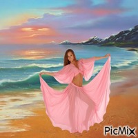 belly dancer on beach animált GIF