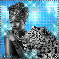 Leopardo y belleza africana - GIF animado grátis