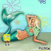 Spongebob and mermaid animēts GIF