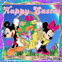 Joyeuses Pâques avec Mickey et Minnie - GIF animé gratuit