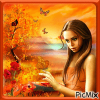 Femme orange et coquelicots - Bezmaksas animēts GIF