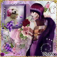 Belle femme et petit chien animovaný GIF