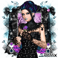 Lady black,blue and purple - GIF animado grátis