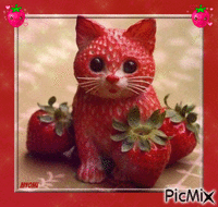 chat fait avec des fraises animirani GIF