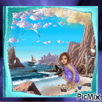 Fille au bord de la mer - GIF animasi gratis