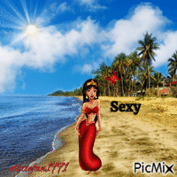 Jasmine in red on the beach アニメーションGIF