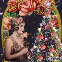Vintage Woman with Roses - GIF animé gratuit