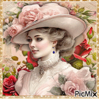 Concours : Femme vintage avec des roses - GIF animé gratuit