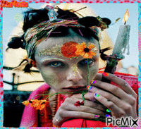 Portrait Woman Colors Deco Glitter Fashion Glamour Hat Spring  Flowers animowany gif