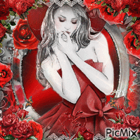 Una mujer con rosas - Rojo, negro y blanco Animated GIF