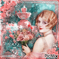 Woman with roses - Ilmainen animoitu GIF