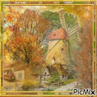 Mühlenlandschaft im Herbst animerad GIF