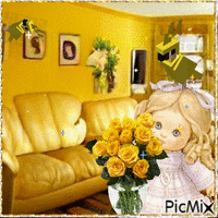 Yellow Girl in a Room - GIF animé gratuit