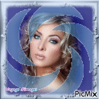 visage femme fond bleu - Free animated GIF