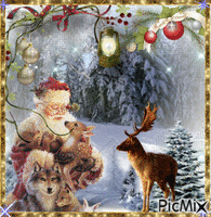 Santa with some animals анимированный гифка
