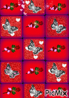 ROSES WITH BUTTERFLIES ON RED - Bezmaksas animēts GIF