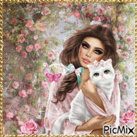 Portrait de femme au chat - GIF animé gratuit