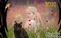 la petite fille ou chat - Безплатен анимиран GIF
