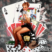 Vintage woman playing cards - GIF animé gratuit