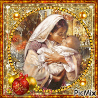Vierge et son bébé - Tons dorés