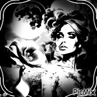 Portrait de femme en noir et blanc animovaný GIF