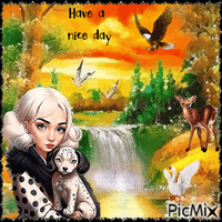 Have a Great day. Gril, dog, nature GIF animasi