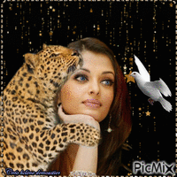 HD femme et léopard animeret GIF