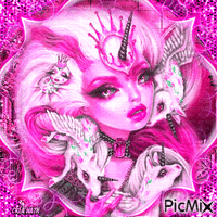 Femme gothique en rose animoitu GIF
