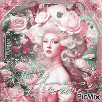 Woman garden rose vintage pink green