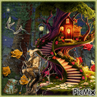 Cabane dans un arbre - Fantasy. - GIF animado gratis