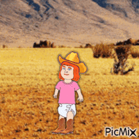 Western redhead baby in desert animēts GIF