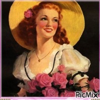 Femme avec des roses vintage