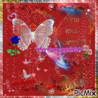 Rouge,rose - Papillon,coeur - "Merci de ton amitié" . - GIF animado gratis