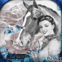 femme et cheval анимированный гифка