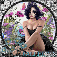 Ballerina with lilac and blue flowers - Ingyenes animált GIF