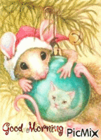 Good Morning christmas tree Mouse and cat